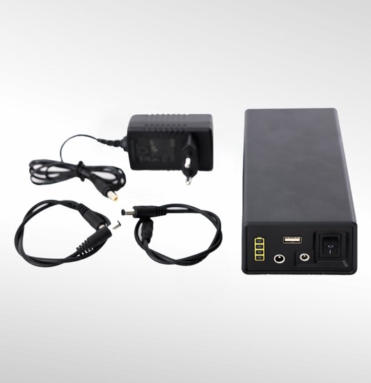 Battery pack for LED lighting in Ecotent® folding gazebos.